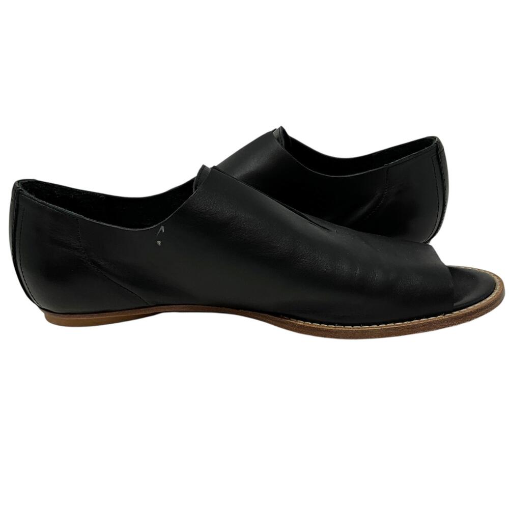 Zero + Maria Cornejo Slip On Womens 8.5 Black Leather Peep Toe Flat Italy - Picture 9 of 10